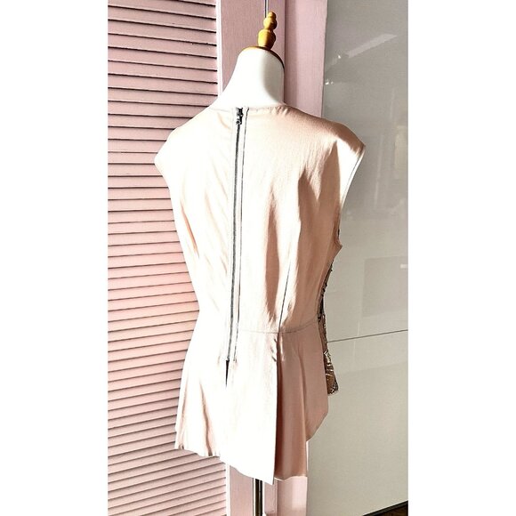 BCBGMAXAZRIA Size L Savannah Long-Back Sequined Top Blush Dark Bare Pink - Picture 11 of 16